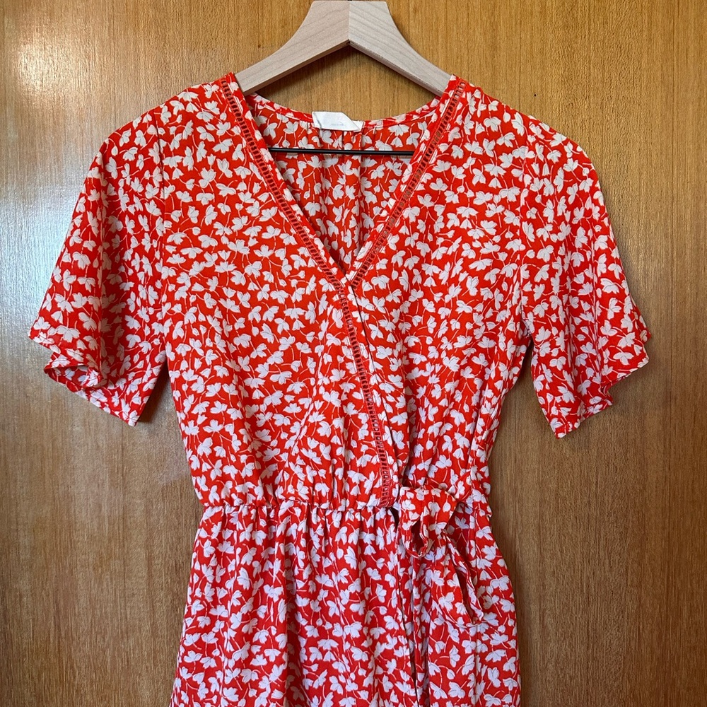 Red and White Floral Blouse